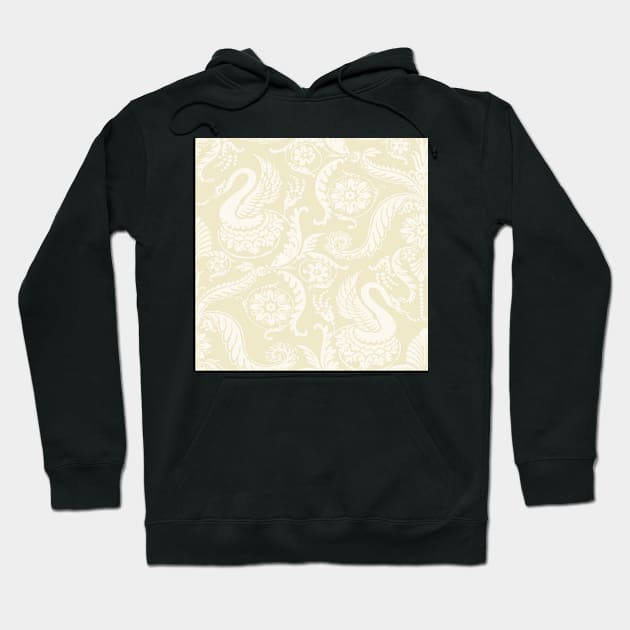 Cream on Light Yellow  Classy Medieval Damask Swans Hoodie by JamieWetzel